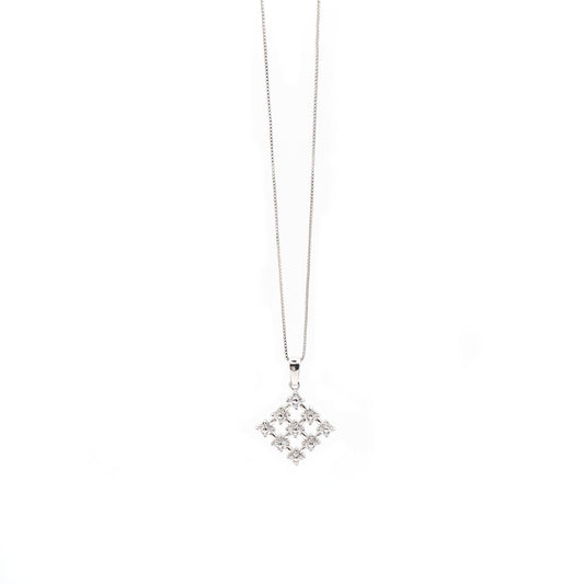 Square Diamond Pendant & Petite Box Chain Necklace 18"