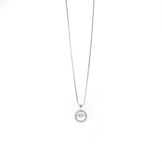 Round Diamond Pendant & Classic Box Chain Necklace 16"