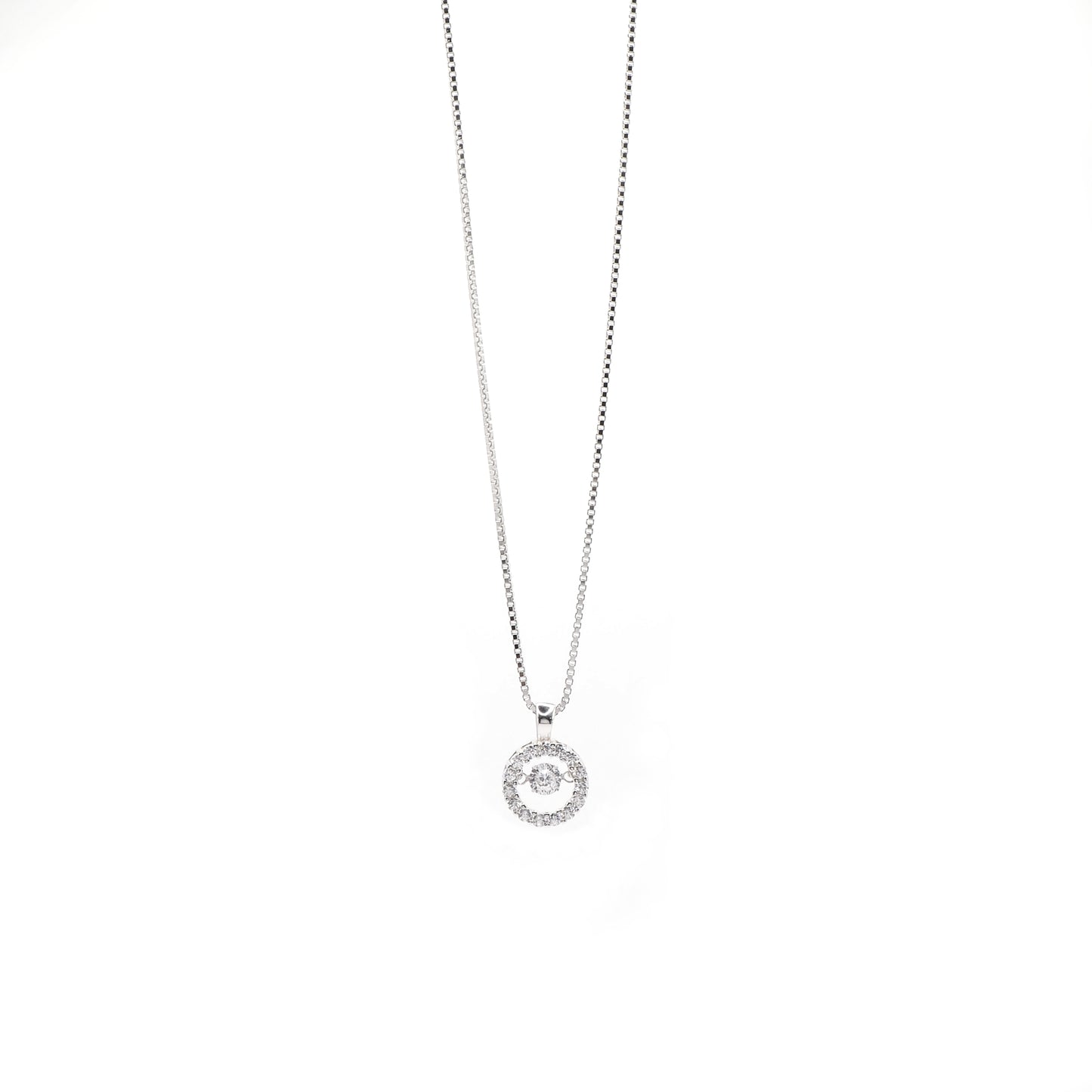 Round Diamond Pendant & Classic Box Chain Necklace 16"