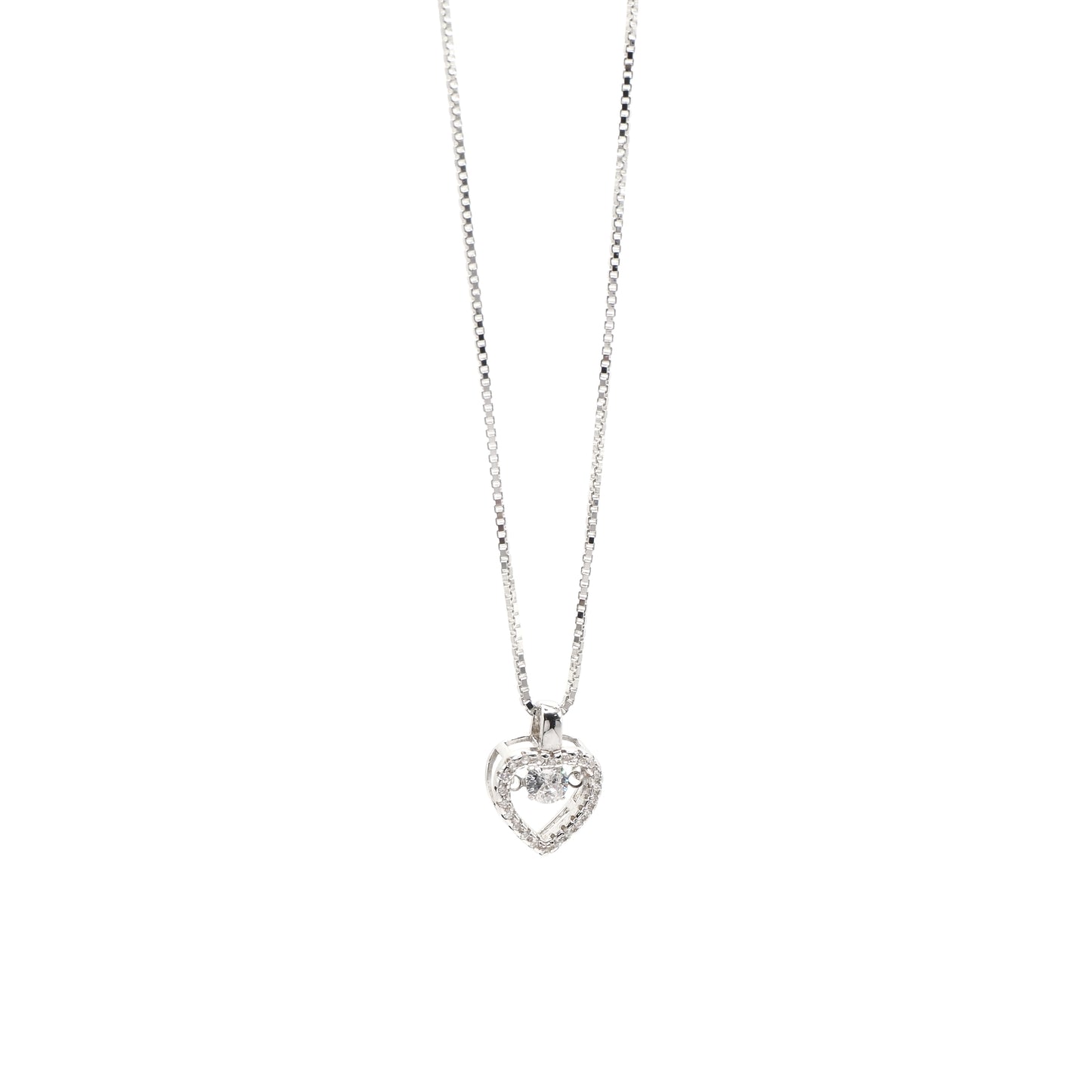 Heart Diamond Pendant & Classic Box Chain Necklace 16"