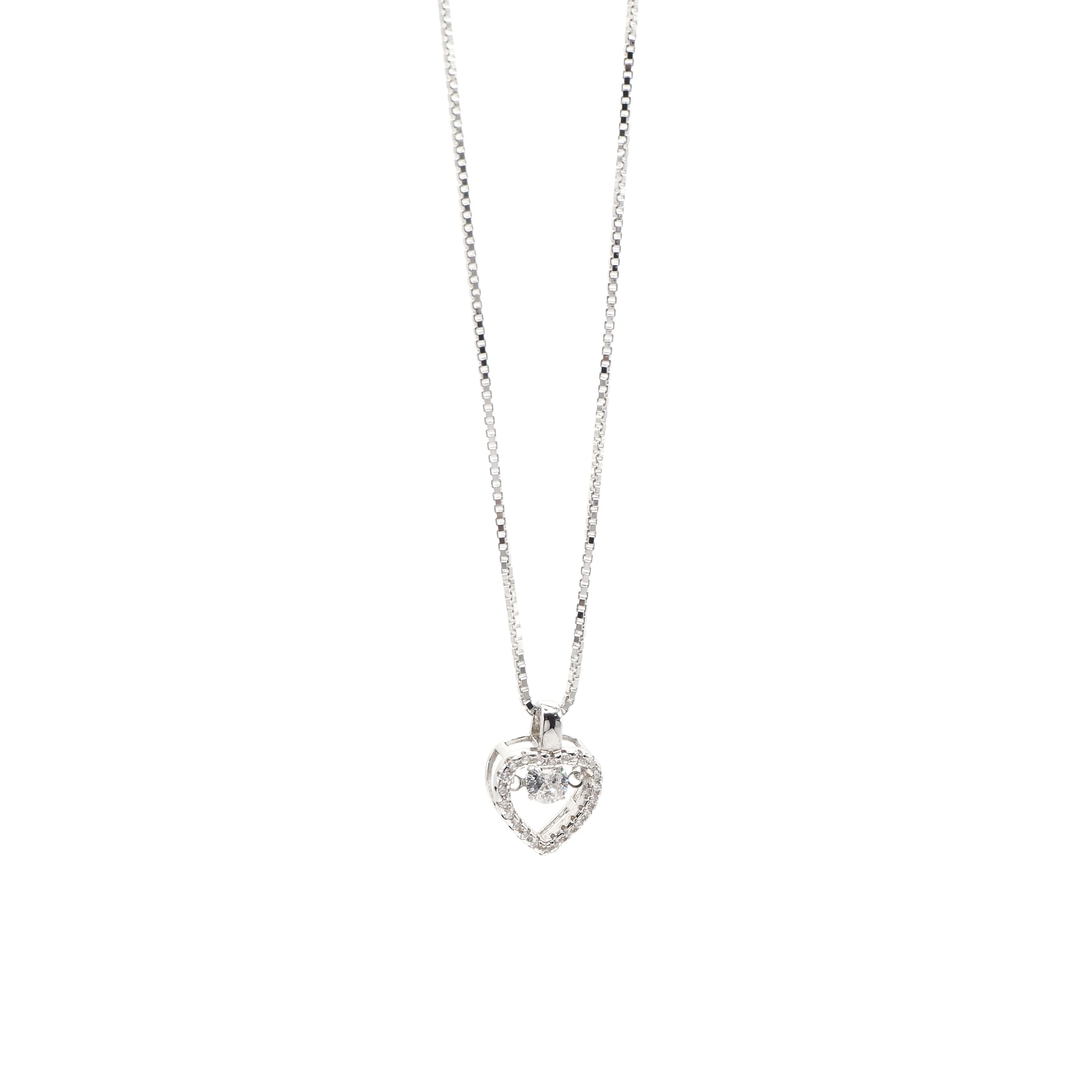 Heart Diamond Pendant & Classic Box Chain Necklace 16"