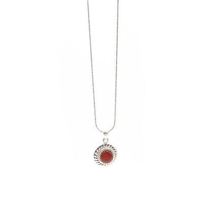 Red Stone Twist Pendant & Sleek Shimmer Necklace 18"