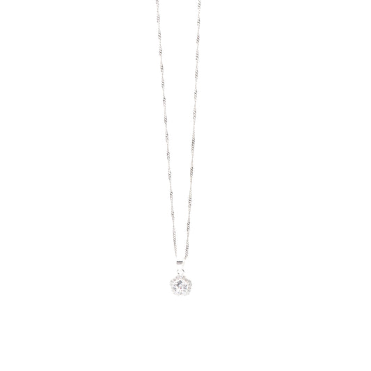 Flower Halo Diamond Pendant & Twist Chain Necklace 16"