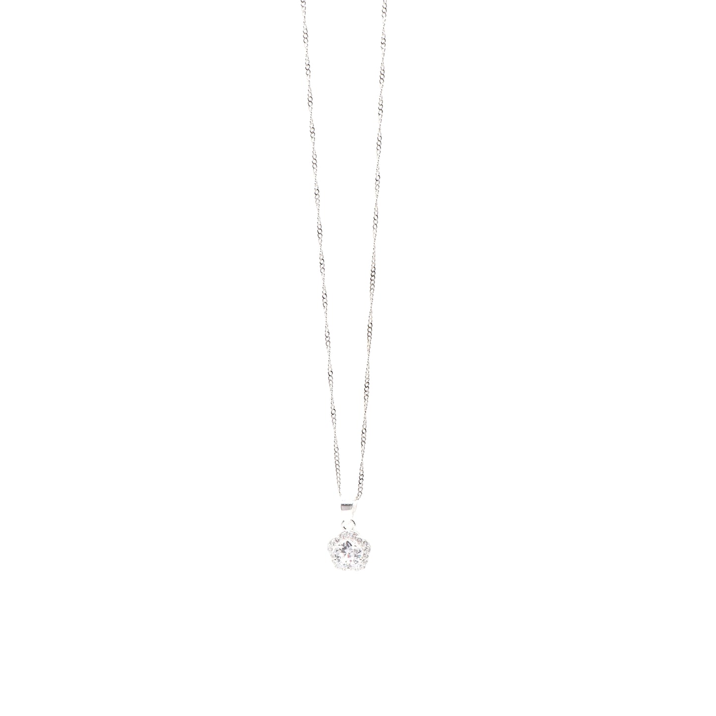 Flower Halo Diamond Pendant & Twist Chain Necklace 16"