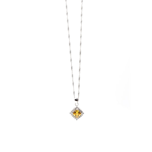Yellow Diamond Pendant & Twist Chain Necklace 16"