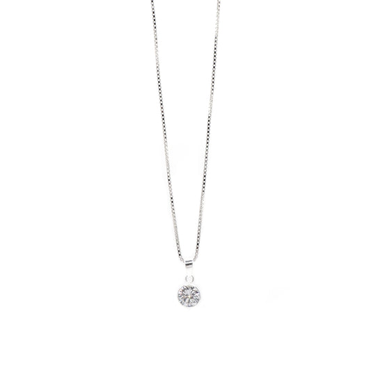 Solitaire Diamond Pendant & Classic Box Chain Necklace 16"