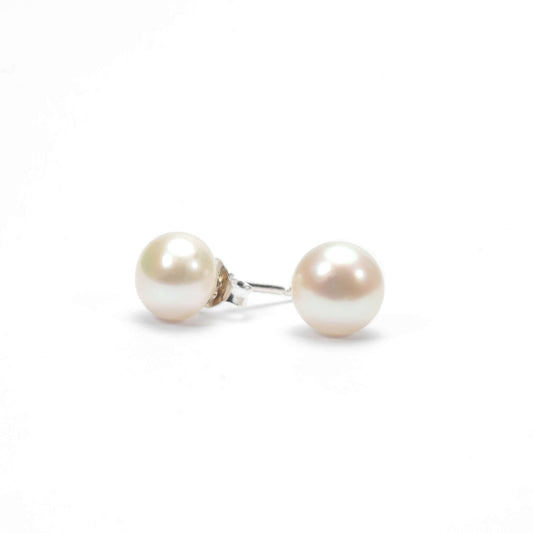 Sterling silver Classic Pearl Stud Earrings in front view
