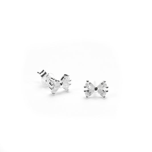 Sterling silver Charming Bow Stud Earrings in front view