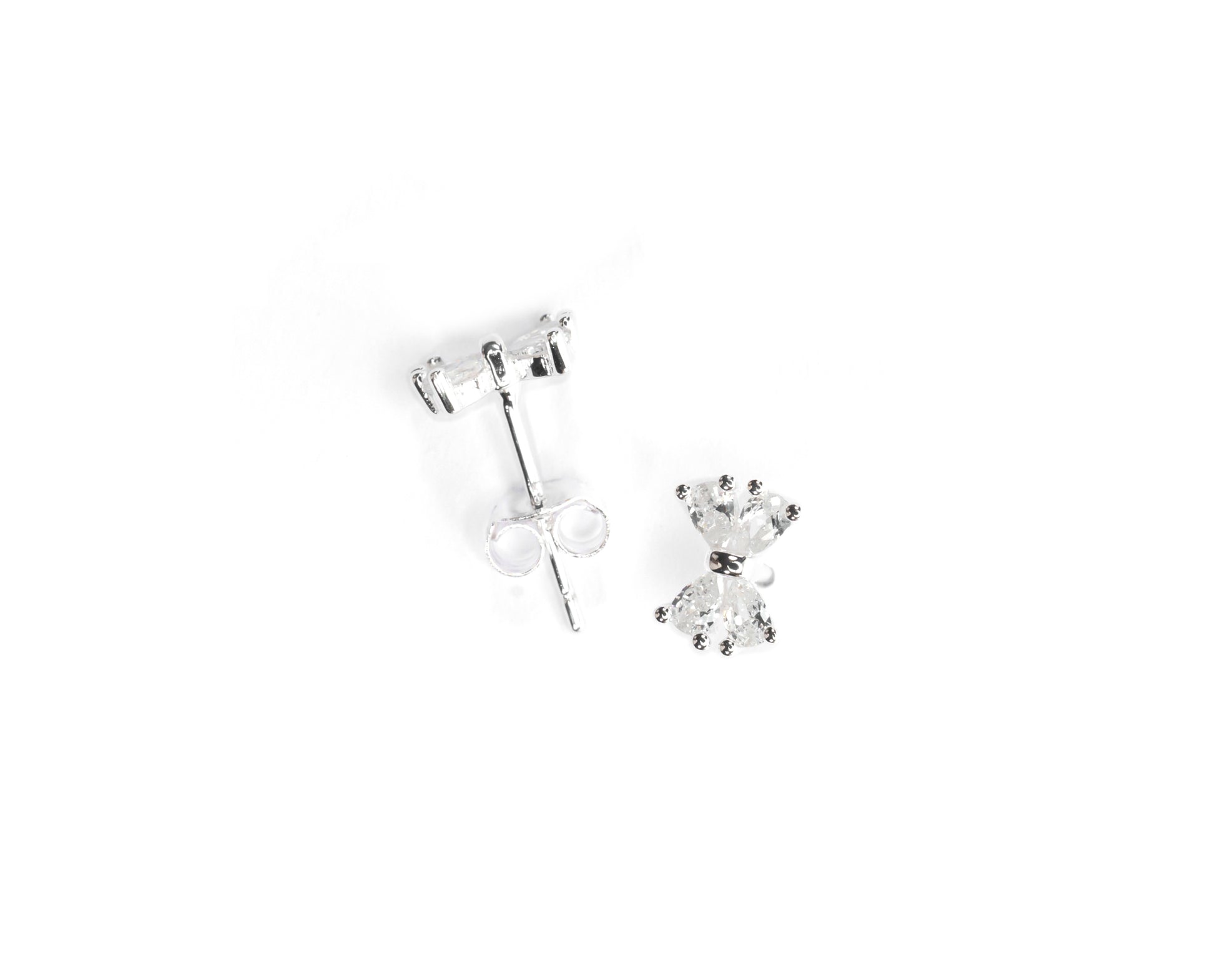 Sterling silver Charming Bow Stud Earrings in side view