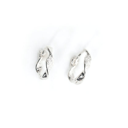 sterling silver diamond hoop earrings in top view