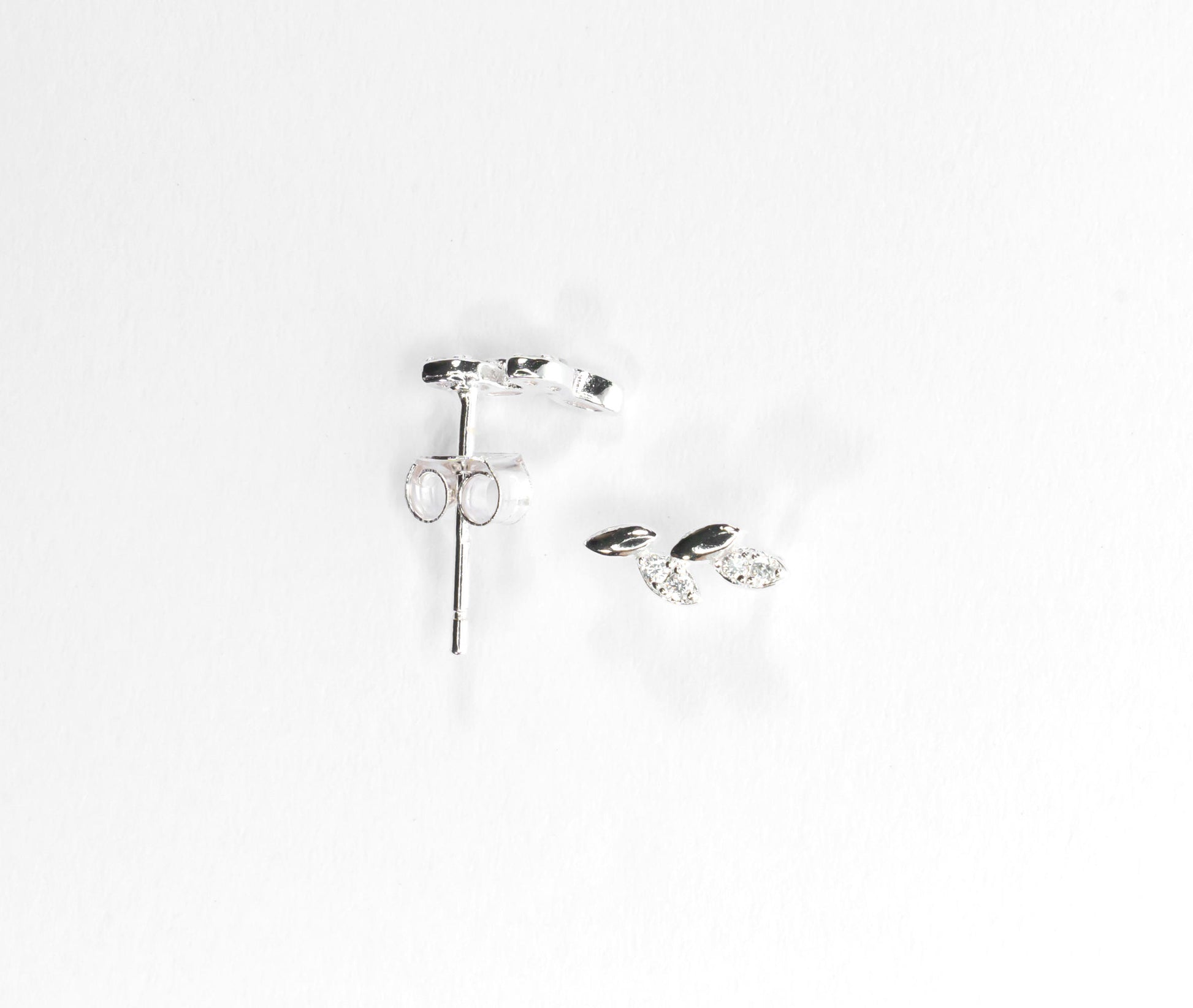 sterling silver Leaf Design Stud Earrings in side view