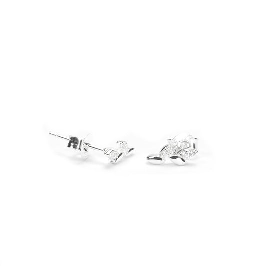 sterling silver Leaf Design Stud Earrings in front view