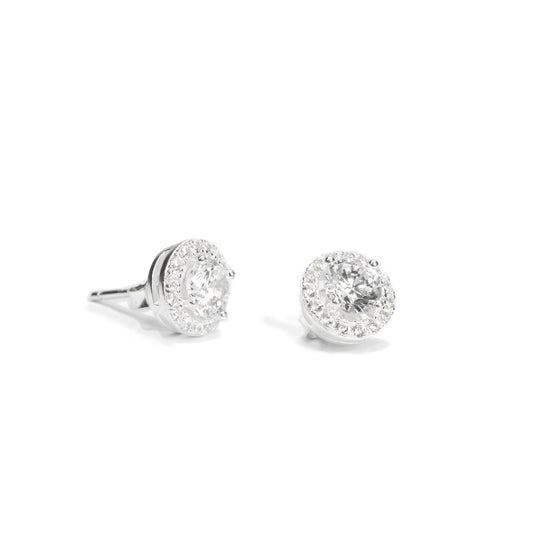 sterling silver Halo Round Stud Earrings in front view