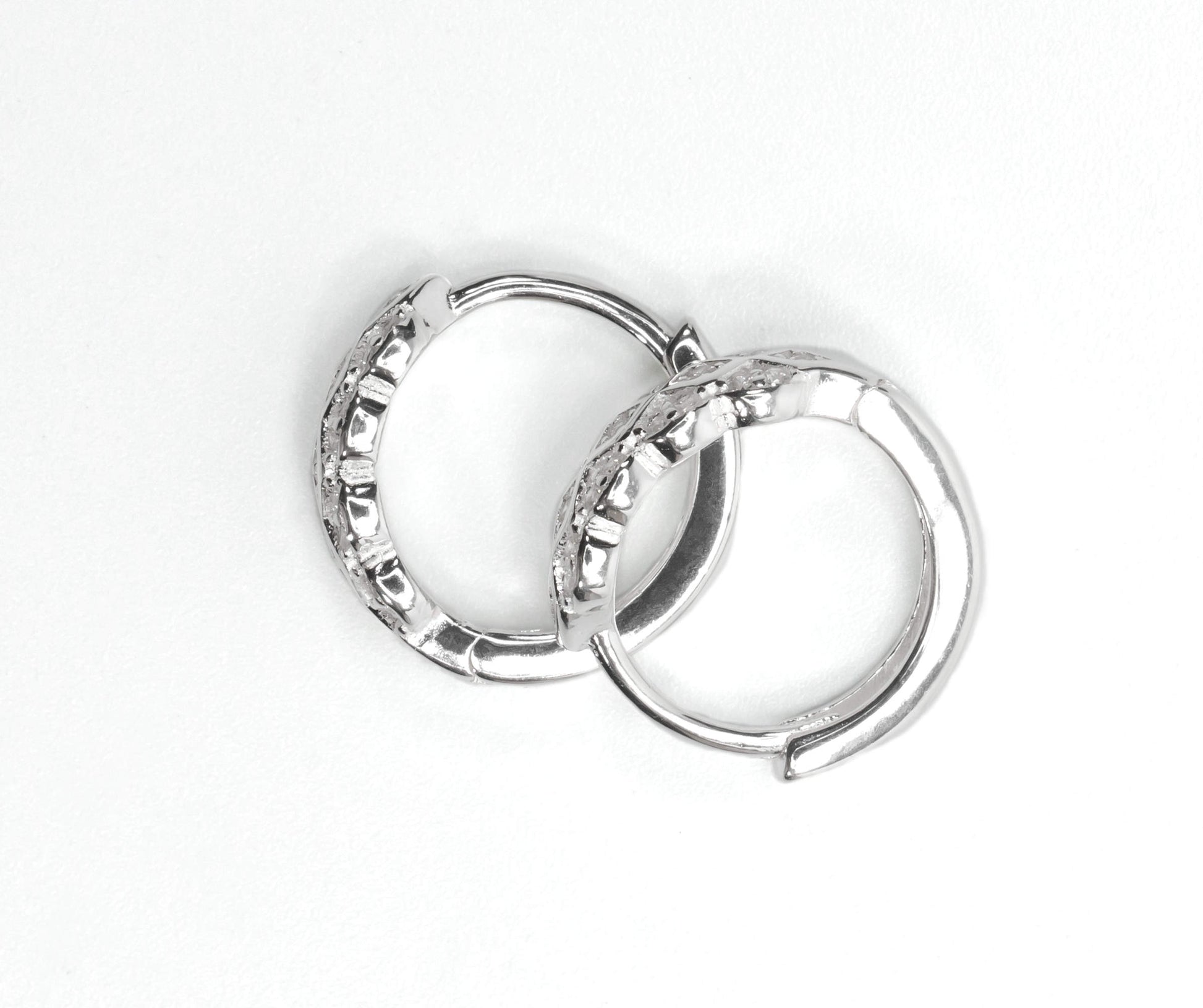 sterling silver Geometric Diamond Hoop Earrings in side view