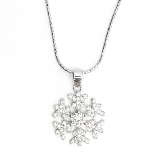 sterling silver snowflake diamond pendant in front view