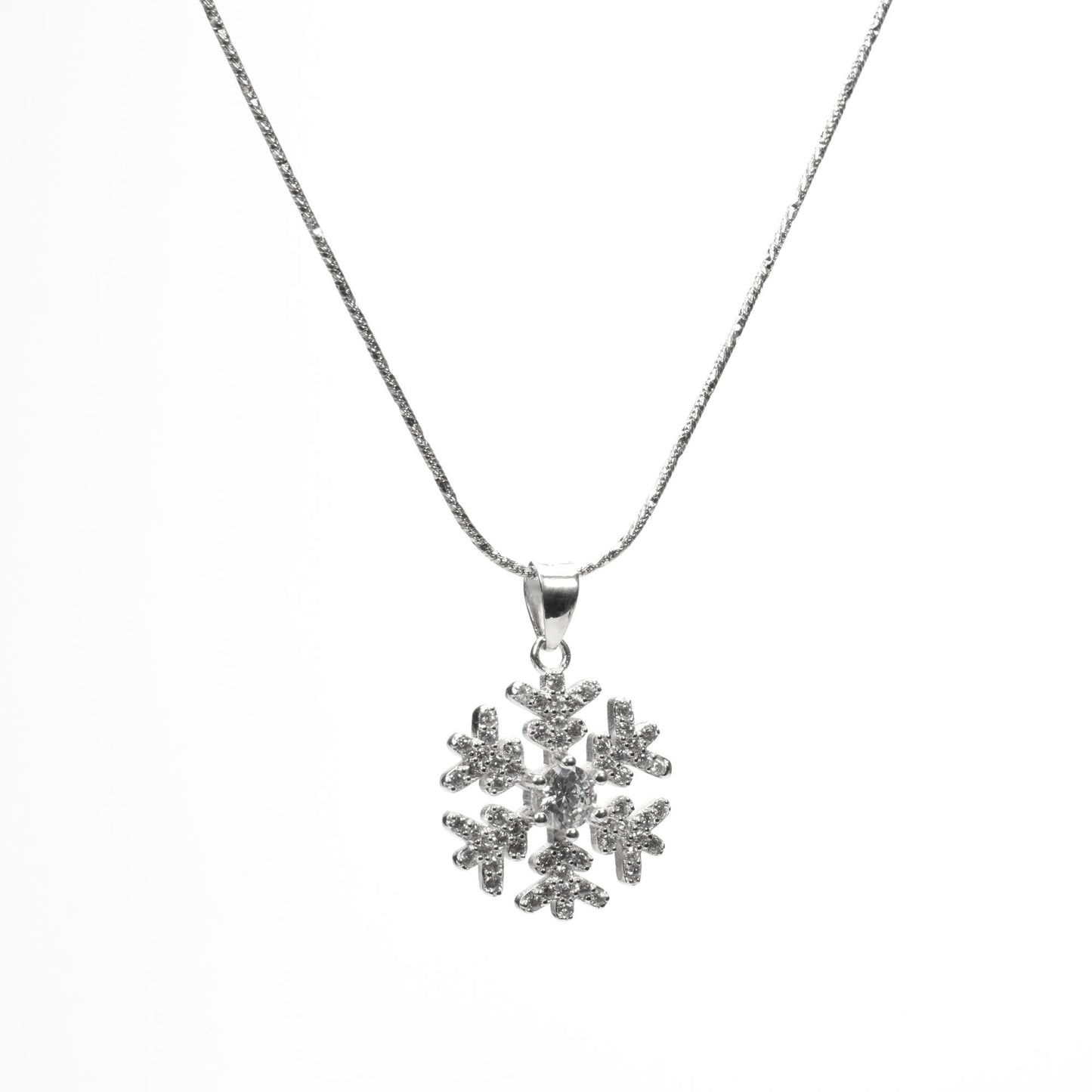 sterling silver snowflake diamond pendant in side view