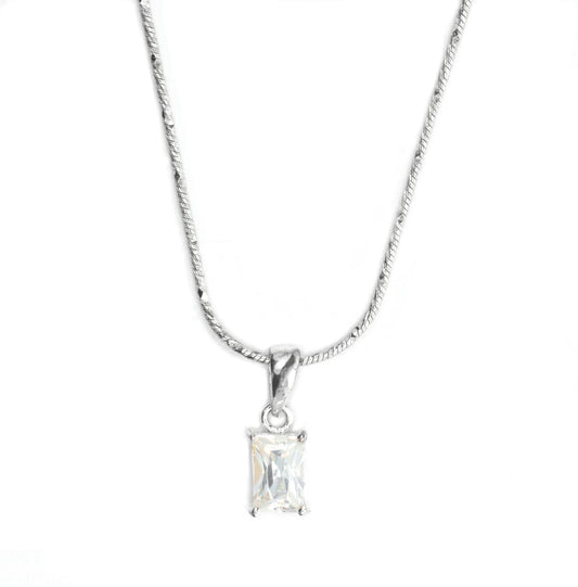 sterling silver square diamond solitaire Pendant in front view