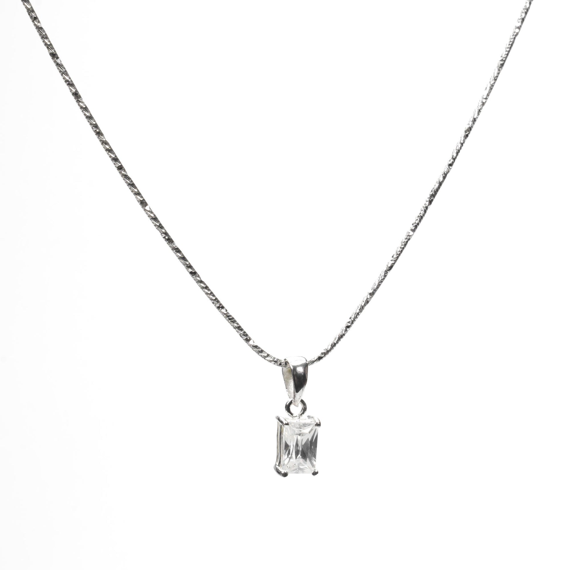 sterling silver square diamond solitaire Pendant in side view