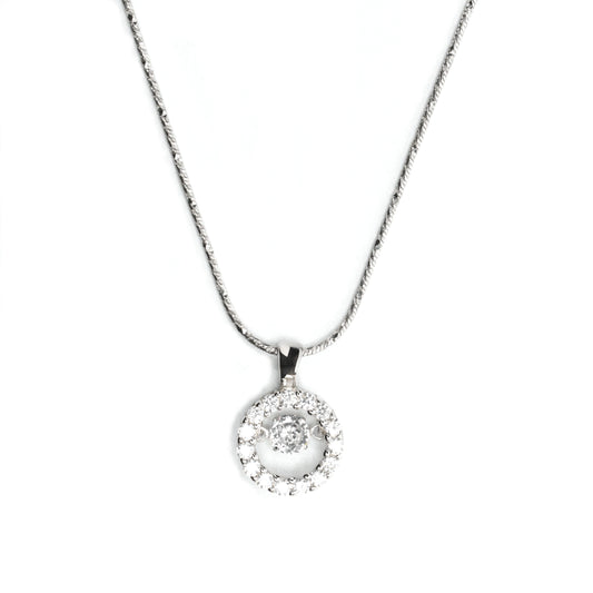 sterling silver round diamond pendant in front view