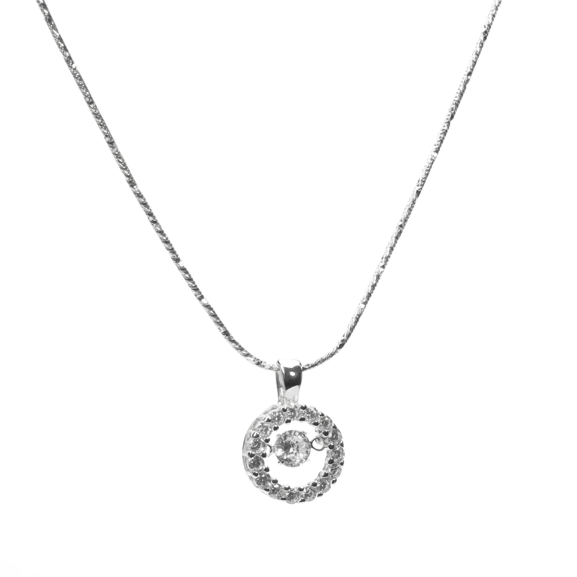 sterling silver round diamond pendant in side view