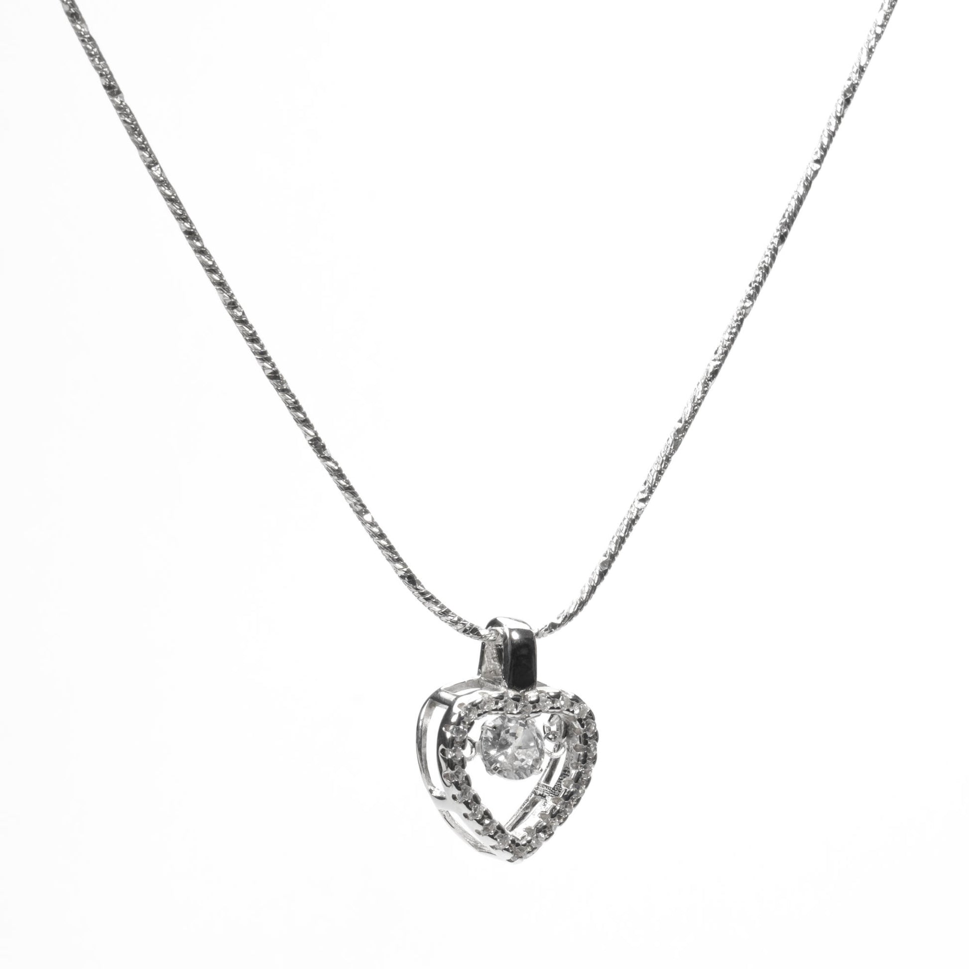 sterling silver Heart Diamond Pendant in side view