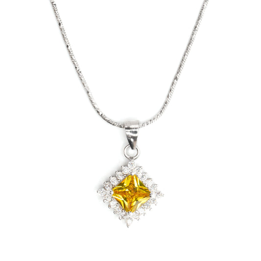 sterling silver yellow diamond pendant in front view