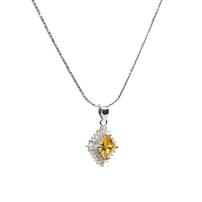 sterling silver yellow diamond pendant in side view