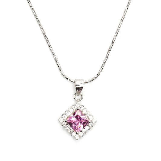 sterling silver pink diamond gem pendant in front view