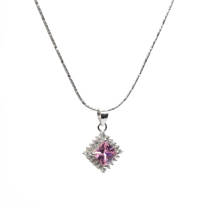 sterling silver pink diamond gem pendant in side view