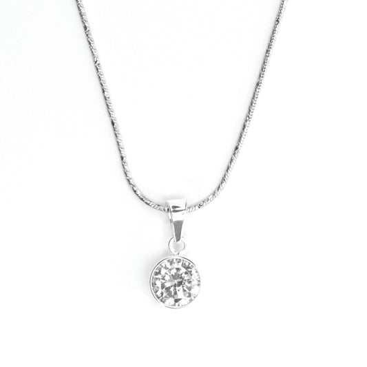 sterling silver solitaire diamond pendant in front view
