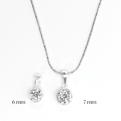 sterling silver solitaire diamond pendant 6mm and 7mm comparison