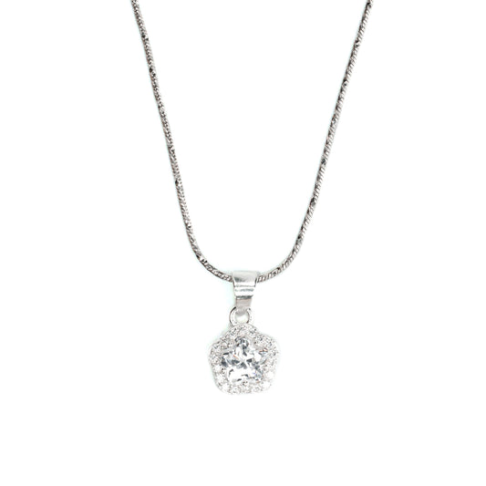 Sterling silver Flower Halo Diamond Pendant in front view