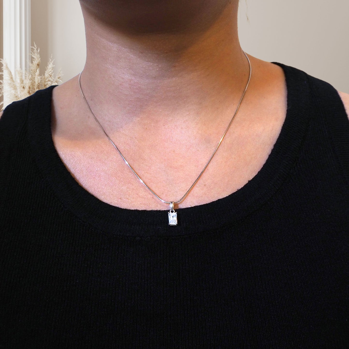 Sterling Silver Necklace set - Serpent Shine Necklace with Square diamond pendant