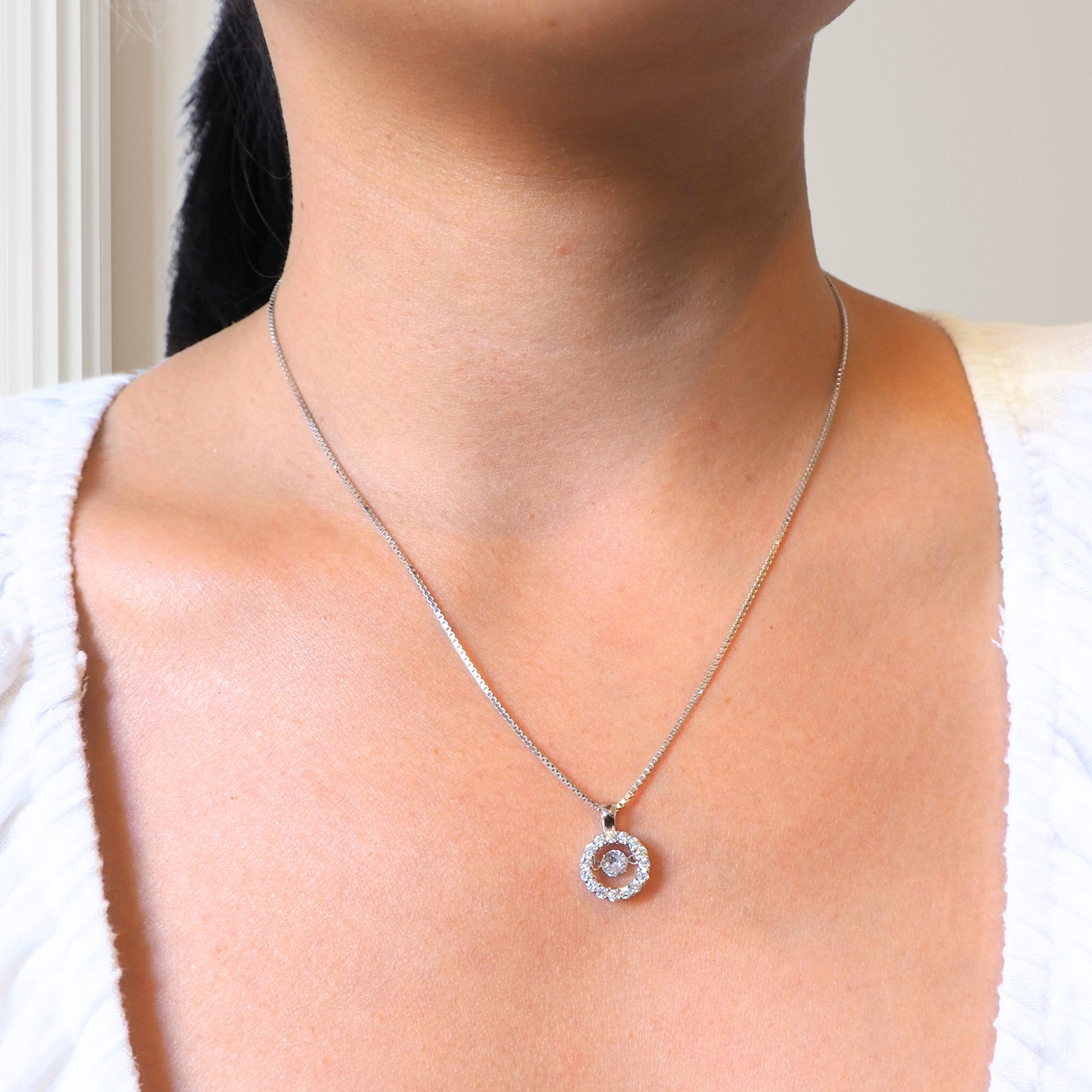 Sterling Silver Necklace set - Silver Box Chain Necklace 16 inches with round pendant